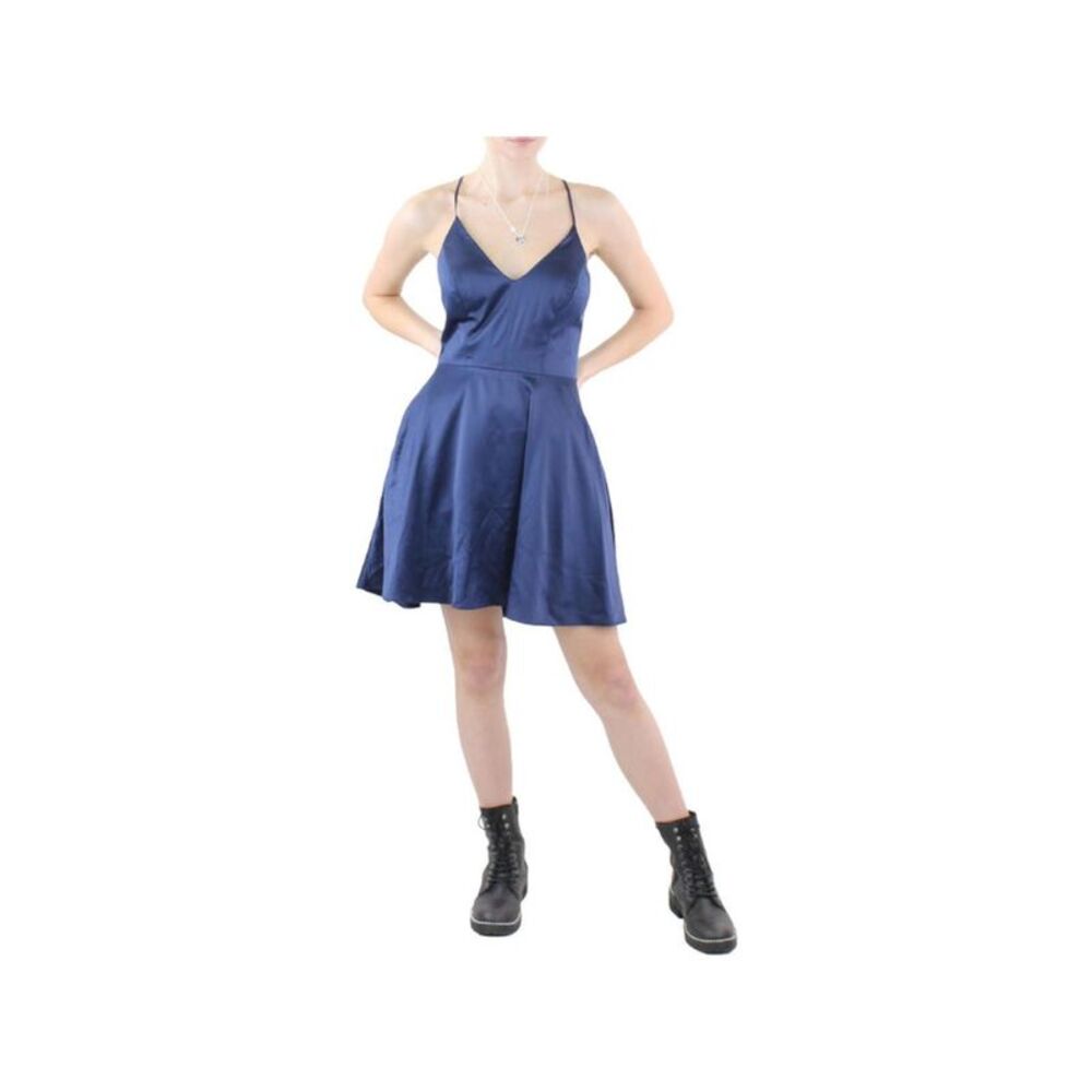 B DARLIN Womens Fit + Flare Short Dress Navy Sleeveless Back Lined Juniors 7\8